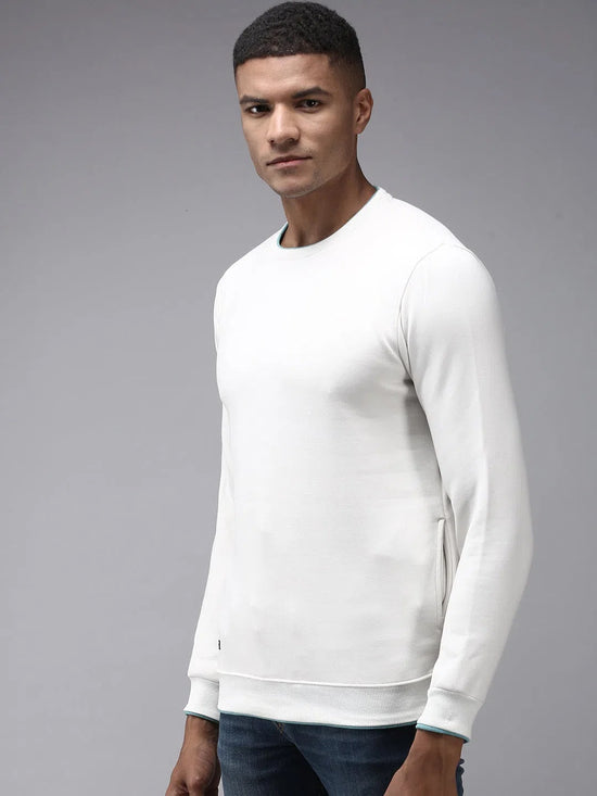 Men White Solid Sweatshirt-EX-2260-White