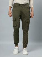 Ribbed Jogger Cargos with 6 pockets-Green