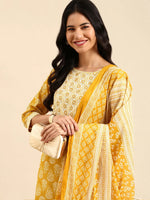 Women's Yellow Printed Kurta Set-BCSK-1506-Mustard