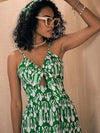 Women Green & White Ikat Print Front Knot Strappy Maxi