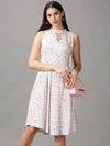 Women's White Floral Fit and Flare Dress-AE-15707-White