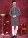 Men's Sequins Embroidered Kurta with Pyjama.-JOKP-5023Grey