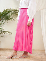 Women Pink Satin Accordion Pleated Maxi Skirt