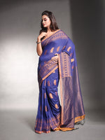 Blue Pure Cotton Saree With Temple Border-MA54CT33550076