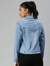 Women's Blue Solid Denim Jacket Jackets-LT-JKT105372C-Blue