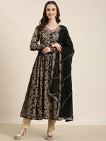 Women Black Floral Anarkali Kurta-TF-169-Black