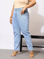 Women Ice Blue Acid Wash Mom Fit Jeans