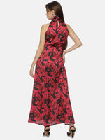 Floral Red Halter Maxi Dress-17298