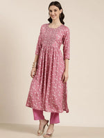 Women Pink Floral Kurta Set-GW-3851-Pink