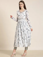 Women White Floral Anarkali Kurta-TF-123-White