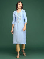 Women's Blue Embellished Straight Kurta-SKC-3217-Blue