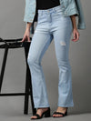 Women's Blue Solid Bootcut Denim Jeans-GZ-5277-1-Blue