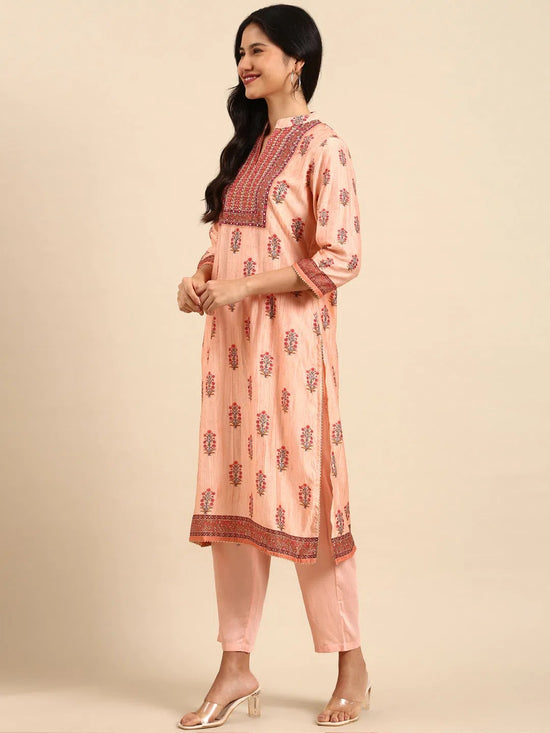 Women's Peach Printed Kurta Set-BCMD-93-Peach