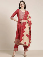 Women Fuchsia Printed Kurta Set-GW-3660-Fuchsia