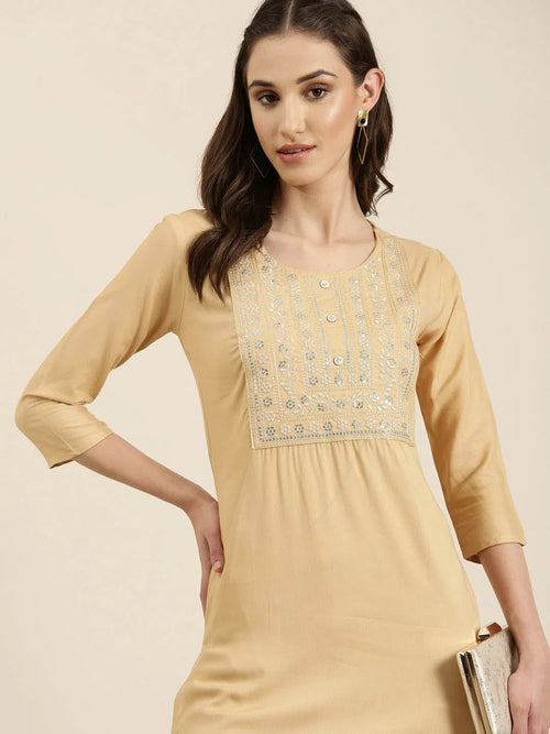 Women Beige Solid Straight Kurta-NJ-3740222-Beige