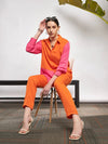 Women Orange & Pink ColorBlock Shirt With Darted Pants