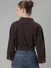 Women Coffee Brown Solid Denim Jacket-GZ-5580-Coffeebrown