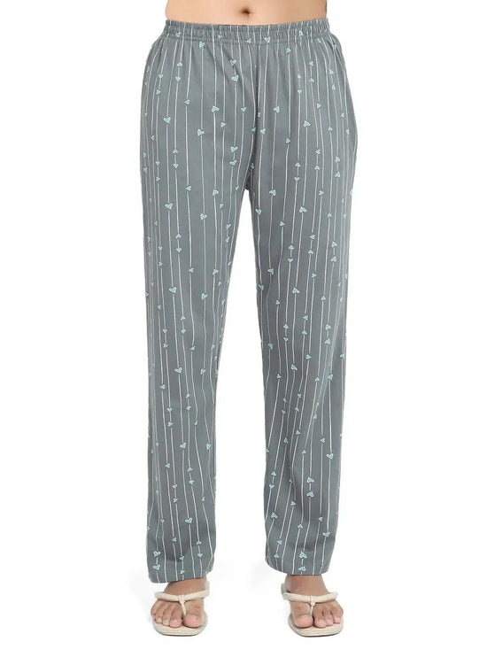 Smarty Pants Women's Cotton Lycra Grey Color Heart Print Night Suit