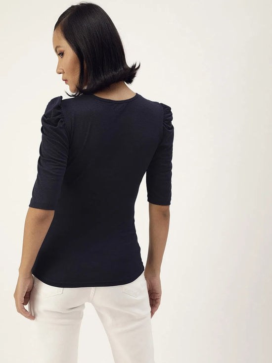 Veni Vidi Vici Navy Puff Sleeve Top