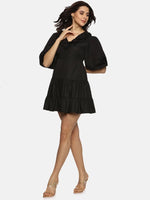 Solid Black Puff Sleeve Mini Dress-17312