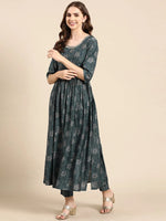 Women's Teal Printed Kurta Set-SKC-1006-Teal