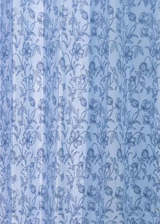 French Farmhouse 100% cotton floral curtain for living room - Room darkening - Blue - Pack of 1-230423033