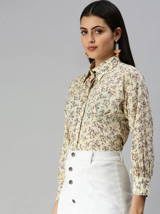 Women's Yellow Printed Shirt-AE-10197-Yellow