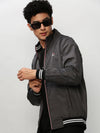 Men Grey Solid Casual Bomber Jackets-LBR-113-Grey