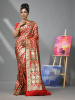 Red Katan Silk Banarasi Saree With Ethnic Motifs And Meena Designs-MA52KA441380083