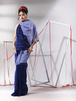 Blue Cotton Saree With Stripes Pattern Sequine Work-MA55CT06500134