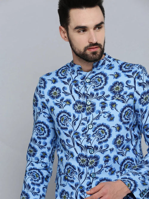 Men Blue Printed Blazer-SOBLZ-269-Blue