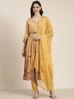 Women Mustard Floral Kurta Set-BKCK-419-Mustard