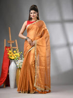 Yellow Shimmer Tissue Saree With Gota Patti Borders-MA62TIS33990013