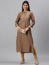 Women's Brown Floral Straight Kurta-BCCK826-Brown