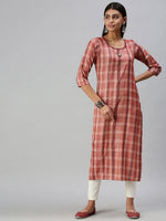 Women's Rust Checked Straight Kurta-SKC3175-Rust