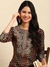 Women's Black Printed Straight Kurta-GW-3288-Black