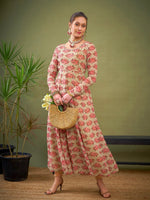 Women Beige Floral Anarkali Kurta