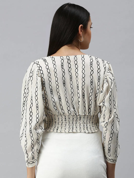 Women's Printed Off White Top-AE-7029-Offwhiteblack