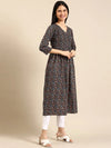 Women's Black Printed A-Line Kurta-SKF-080-1-Black