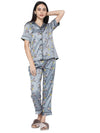 Smarty Pants Women's Silk Satin Dark Grey Goffy Print Night Suit