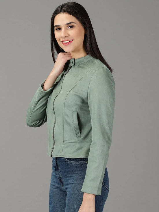 Women's Sea Green Solid Open Front Jacket-IM-067-Seagreen