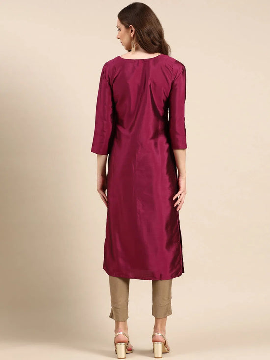 Women's Magenta Embellished Straight Kurta-GC-1006A-Magenta