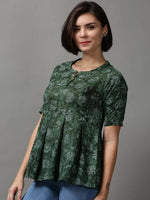 Women's Green Printed Top-NJ-3058246-Green