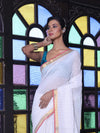 White Checkbox Designs Soft Linen Saree With Zari Borders-MA62LN33990026