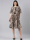 Women Beige Floral A-Line Dress-RE-SKF-352-Beige