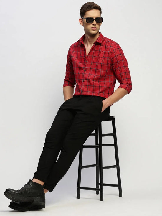 Men Red Checked Shirt-BRICHCHECKS-5621-Red