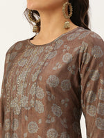 Women's Brown Embellished Straight Kurtas-HO-1448-Brown