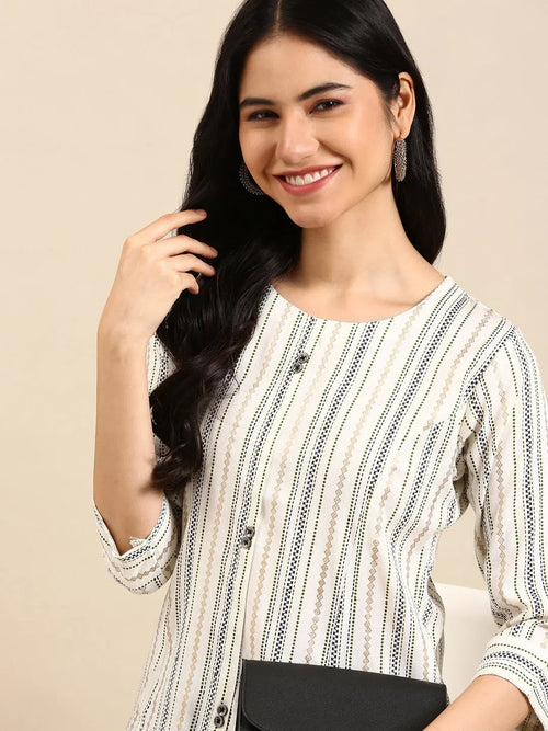 Women's White Printed Straight Kurta-SKC-3378-White