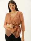 Slouchy overlap sheer top in Dusty Pink