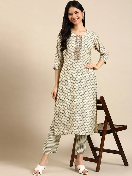 Women's Green Printed Kurta Set-SKC-3365-Green